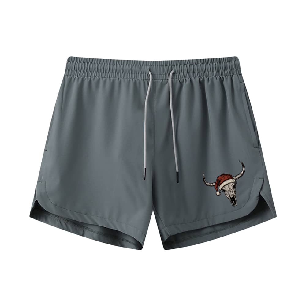 Christmas Bull Skull Athletic Quick - Dry Shorts - Norday SE